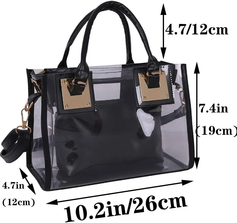 Transparent Satchel Candy Handbag Clutch Purse concentrate shale dimension tan Wallet Women 2Pcs Small Tote Clear Shoulder Top-handle Bag PVC 