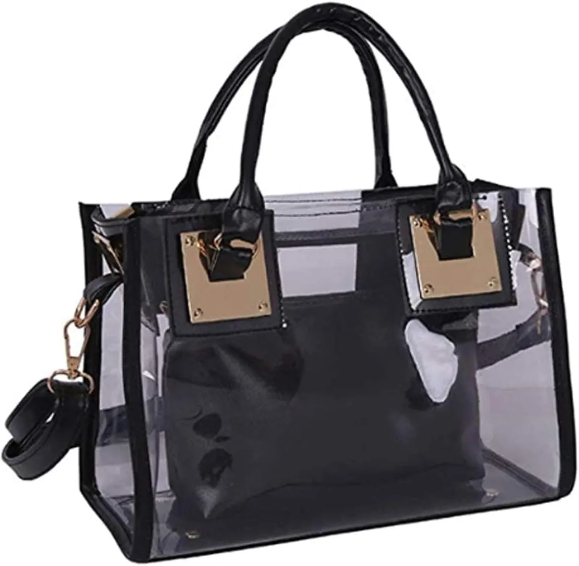 Transparent Satchel Candy Handbag Clutch Purse concentrate shale dimension tan Wallet Women 2Pcs Small Tote Clear Shoulder Top-handle Bag PVC 