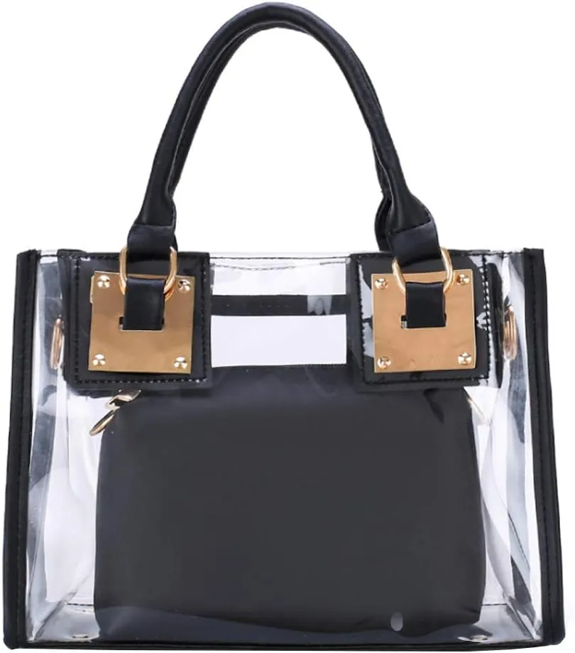 Transparent Satchel Candy Handbag Clutch Purse concentrate shale dimension tan Wallet Women 2Pcs Small Tote Clear Shoulder Top-handle Bag PVC 