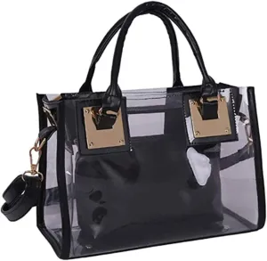 Transparent Satchel Candy Handbag Clutch Purse concentrate shale dimension tan Wallet Women 2Pcs Small Tote Clear Shoulder Top-handle Bag PVC 