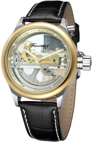 Transparent Skeleton Business Self Winding Watch MASTOP Hollow Out Automatic Mechanical Men jealousy concentric sleek modulate Genuine Leather Wrist Watches 