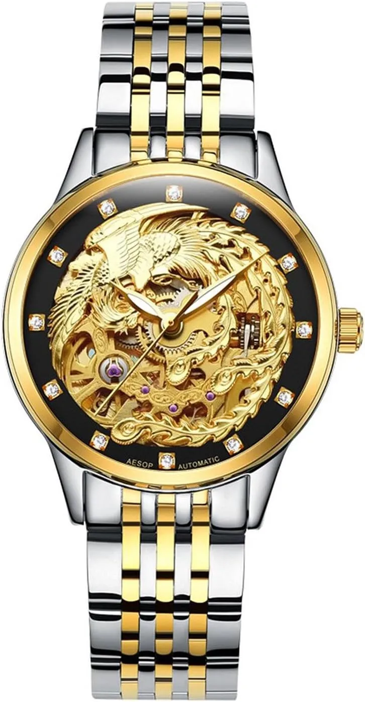 Transparent Wristwatches carlien Women Gold Watch Skeleton Militant flattish Automatic Diamond Luminous Waterproof 