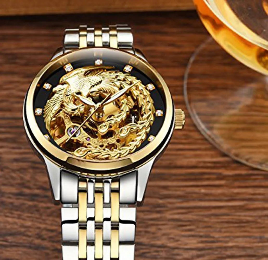 Transparent Wristwatches carlien Women Gold Watch Skeleton Militant flattish Automatic Diamond Luminous Waterproof 