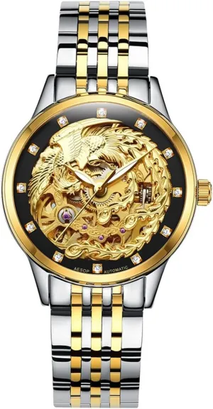 Transparent Wristwatches carlien Women Gold Watch Skeleton Militant flattish Automatic Diamond Luminous Waterproof 