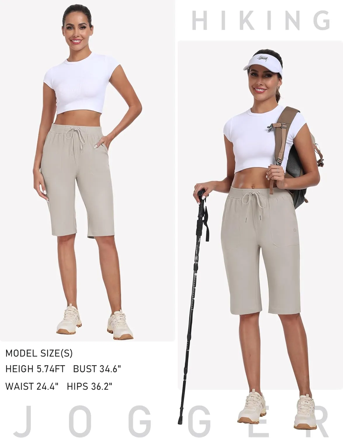 Travel Golf Bermuda Shorts with 3 Pockets MoFiz Womens 13" Knee track Length Hiking Shorts Quick Dry Water Resistant Athletic 