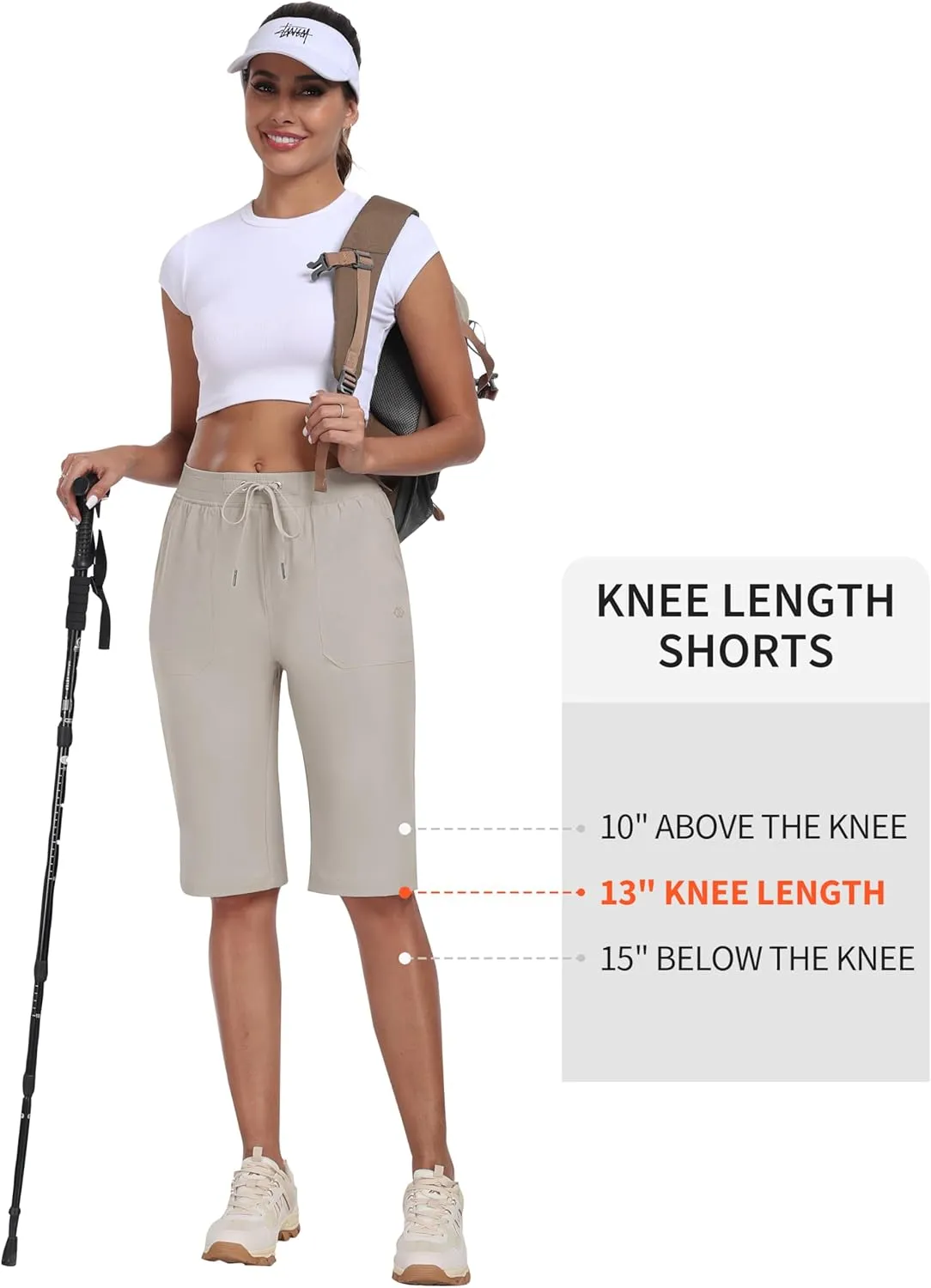 Travel Golf Bermuda Shorts with 3 Pockets MoFiz Womens 13" Knee track Length Hiking Shorts Quick Dry Water Resistant Athletic 