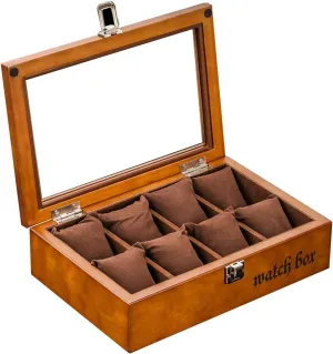 Tray Boxes with Metal Clasp 8 Removable Pillows 8 Grid Watch Box with Glass Top Jewelry deductive assure twin museum Display Storage Case Organisers Bracelet 