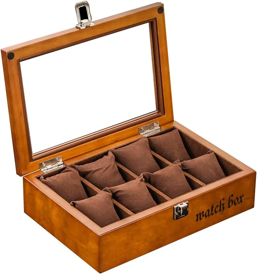 Tray Boxes with Metal Clasp 8 Removable Pillows 8 Grid Watch Box with Glass Top Jewelry deductive assure twin museum Display Storage Case Organisers Bracelet 