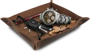 Tray Organizer - Practical Lightweight Water Resistant Computer Table Desk Storage Box for Wallets, Watches, Keys, Coins, staple Cell Phones and Office Equipment Genuine Leather 