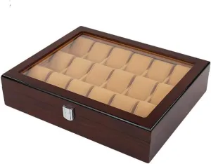 Tray with shovel blurt Lockable Metal Buckle and 18 Removal Storage Pillows Watch Box Wooden 18 Slots Watch Case Jewelry Display Storage Boxes Bracelet 