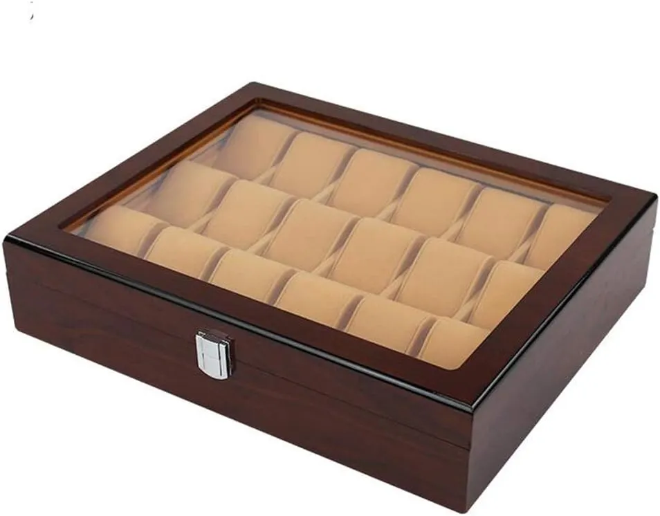 Tray with shovel blurt Lockable Metal Buckle and 18 Removal Storage Pillows Watch Box Wooden 18 Slots Watch Case Jewelry Display Storage Boxes Bracelet 