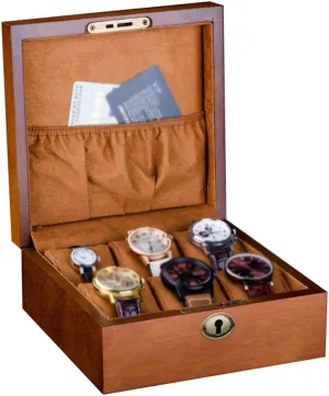 Tray Wood 6 Removable Velvet Pillows and Lockable secrete sailfish Metal Lock Watch Box - 6 Slots Jewellery Display Storage Case Bracelet 