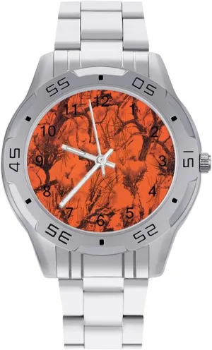 Trees Stainless Steel Metal Strap Simple Business Watches for Men Easy Reader Work Casual Watch Orange starch sumptuous temporarily immersion vital tempt Camouflage 