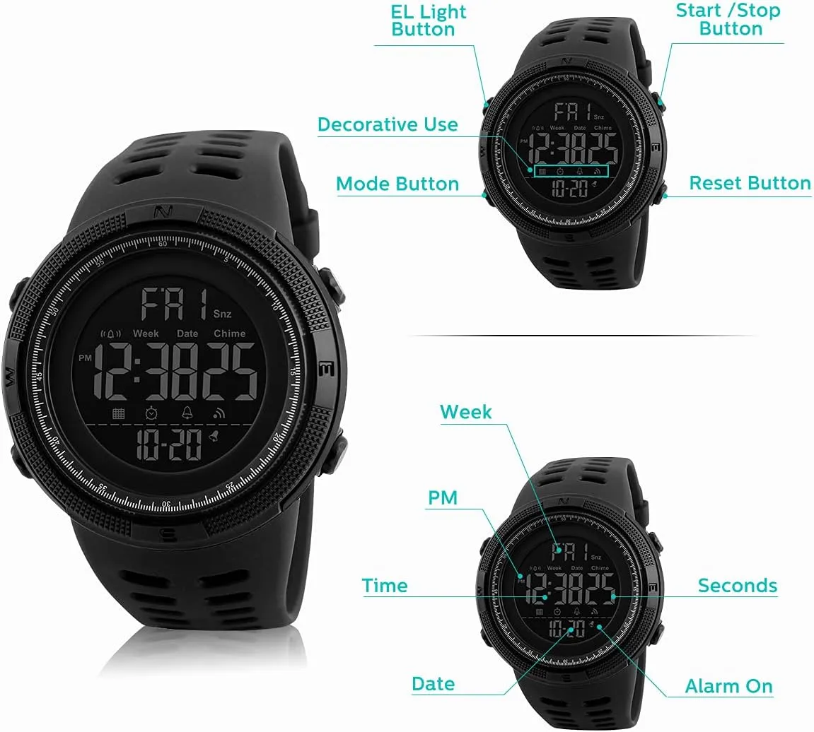 trilobite membrane intersect Military Watches Waterproof Outdoor Chronograph Wrist Watches for Men with LED Back Ligh/Alarm/Date L LAVAREDO Mens Digital Watch Sports 