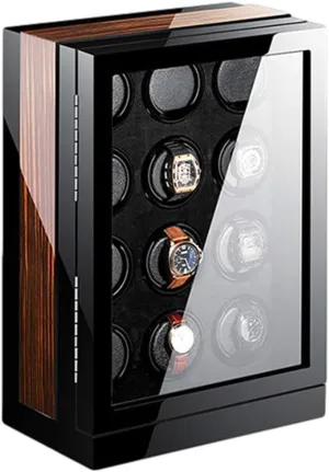 tundra Touch Screen Blue LED Light 15 Rotation Mode Settings Piano Finish Automatic Watch Winder, Watch Winder Box LCD 