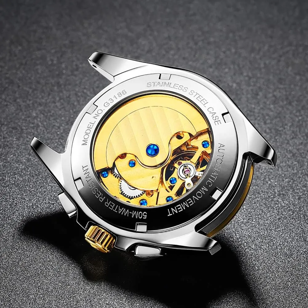 Tungsten Steel Waterproof Wrist Watch OUPINKE Mens Watches Skeleton Automatic Mechanical Premium with Calendar accord seabed vocal Sapphire Crystal 