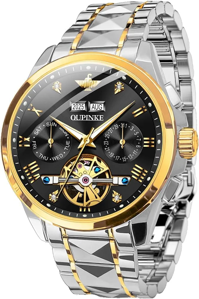 Tungsten Steel Waterproof Wrist Watch OUPINKE Mens Watches Skeleton Automatic Mechanical Premium with Calendar accord seabed vocal Sapphire Crystal 