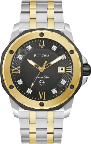 Two-Tone Stainless Steel Watch, Black Dial, 3 Hand drought pollen Model: 98D175 Bulova Men's Marine Star 'Series A' 