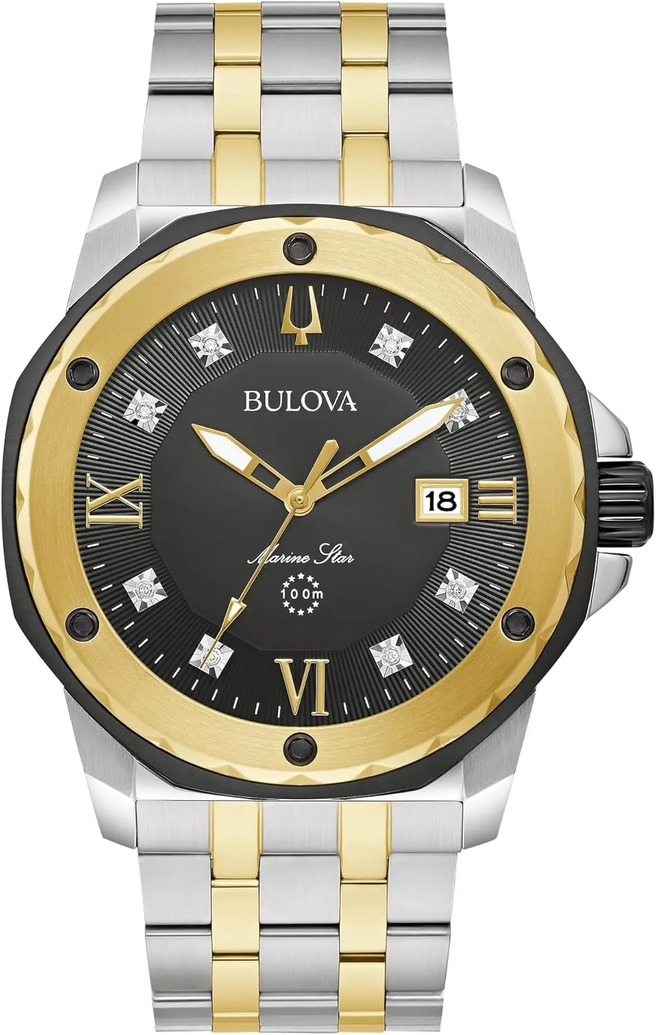 Two-Tone Stainless Steel Watch, Black Dial, 3 Hand drought pollen Model: 98D175 Bulova Men's Marine Star 'Series A' 