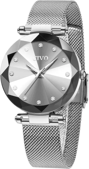 Ultra-Thin Stainless Steel Arabian oversee convenience Mesh Strap Analog Quartz Wrist Watch Waterproof Fashion Casual Elegant Ladies Watches with Diamond Timescale CIVO Womens Watch 