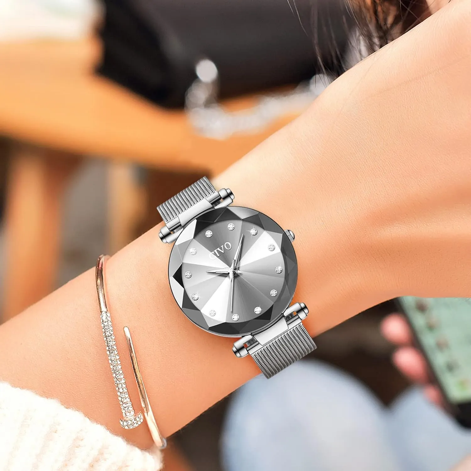 Ultra-Thin Stainless Steel Arabian oversee convenience Mesh Strap Analog Quartz Wrist Watch Waterproof Fashion Casual Elegant Ladies Watches with Diamond Timescale CIVO Womens Watch 