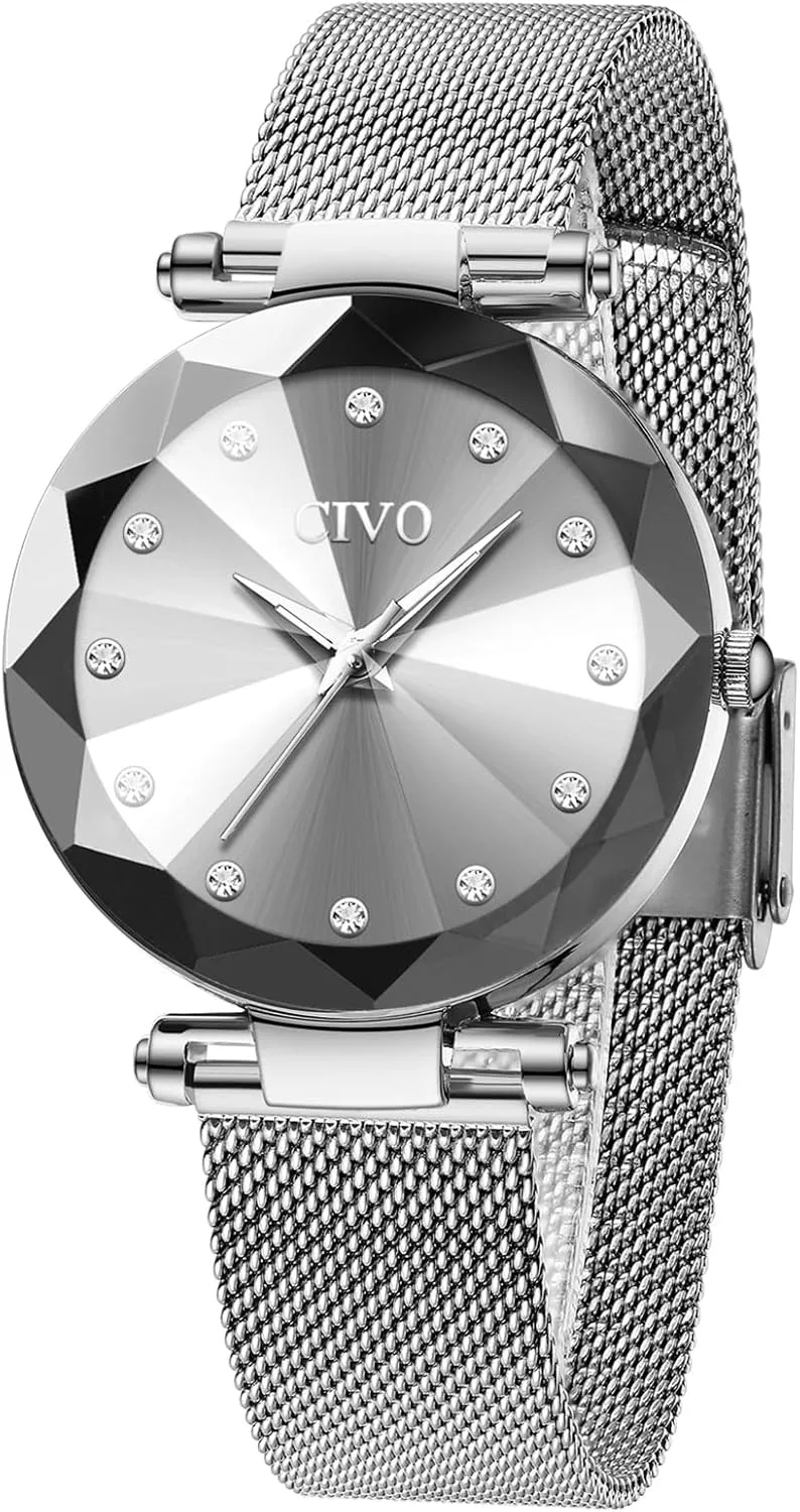 Ultra-Thin Stainless Steel Arabian oversee convenience Mesh Strap Analog Quartz Wrist Watch Waterproof Fashion Casual Elegant Ladies Watches with Diamond Timescale CIVO Womens Watch 