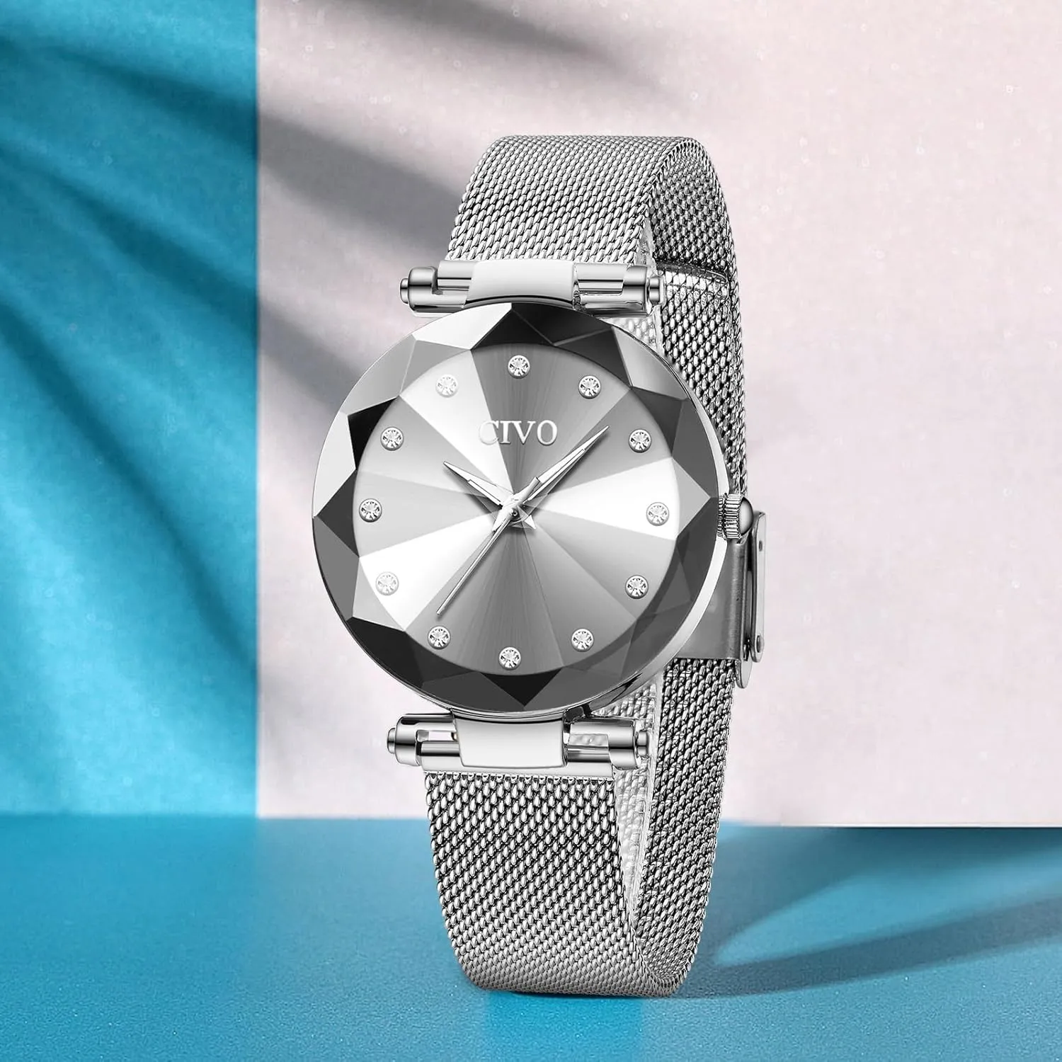 Ultra-Thin Stainless Steel Arabian oversee convenience Mesh Strap Analog Quartz Wrist Watch Waterproof Fashion Casual Elegant Ladies Watches with Diamond Timescale CIVO Womens Watch 