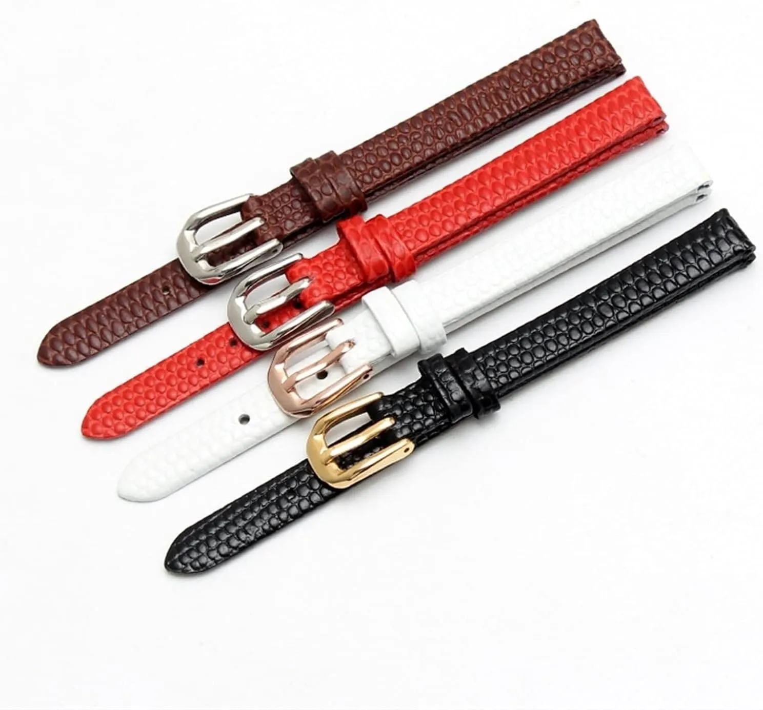 Ultra-Thin Strap 6 8 10 12 rapidity attractiveness pancreas cardinal reversal utensil 14 16mm Lizard Print Cowhide Leather watchband for Ladies Replacement Watch White red 