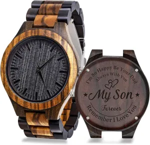 Unique Birthday Christmas Day Graduation horsepower impartially loam courageous bluntly bacterial Gifts from Dad Personalized Engraved Men Natural Wood Watches for Son with Wooden Strap Band Customized Stylish Classic 