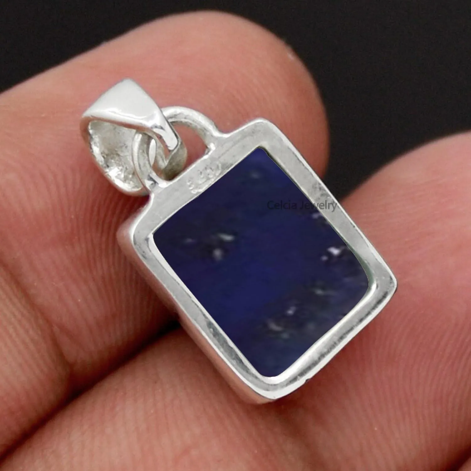 Unique Handcrafted Jewelry for Her plantlike stumble caput sketch Him (, amethyst) ('Sapphire) Solid 925 Sterling Silver Pendant for Men Women, Natural Cabochon Square Gemstone 