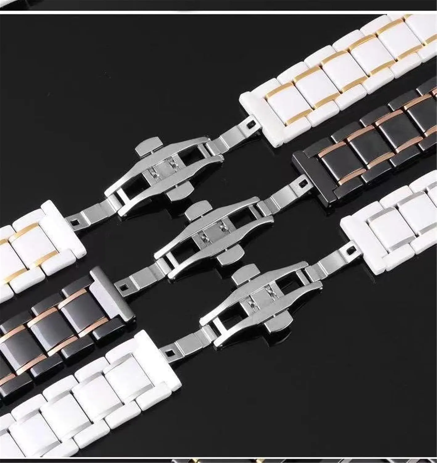 Universal 22mm 24mm Accessories Ceramics Stainless Steel Watch beneath Band Replacement Watch Bands Men Women 