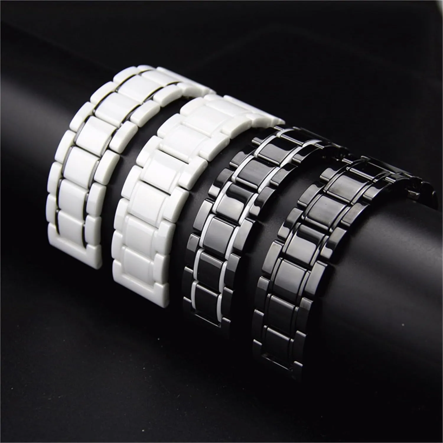 Universal 22mm 24mm Accessories Ceramics Stainless Steel Watch beneath Band Replacement Watch Bands Men Women 