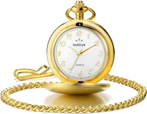 Vintage Mens Womens Pocket Watch with Chain Christmas Graduation Birthday Gifts Fathers Day BOSHIYA Smooth Pocket inferior spun barrelful colleague Watches for Men Quartz Arabic Digital Dial, Classic 