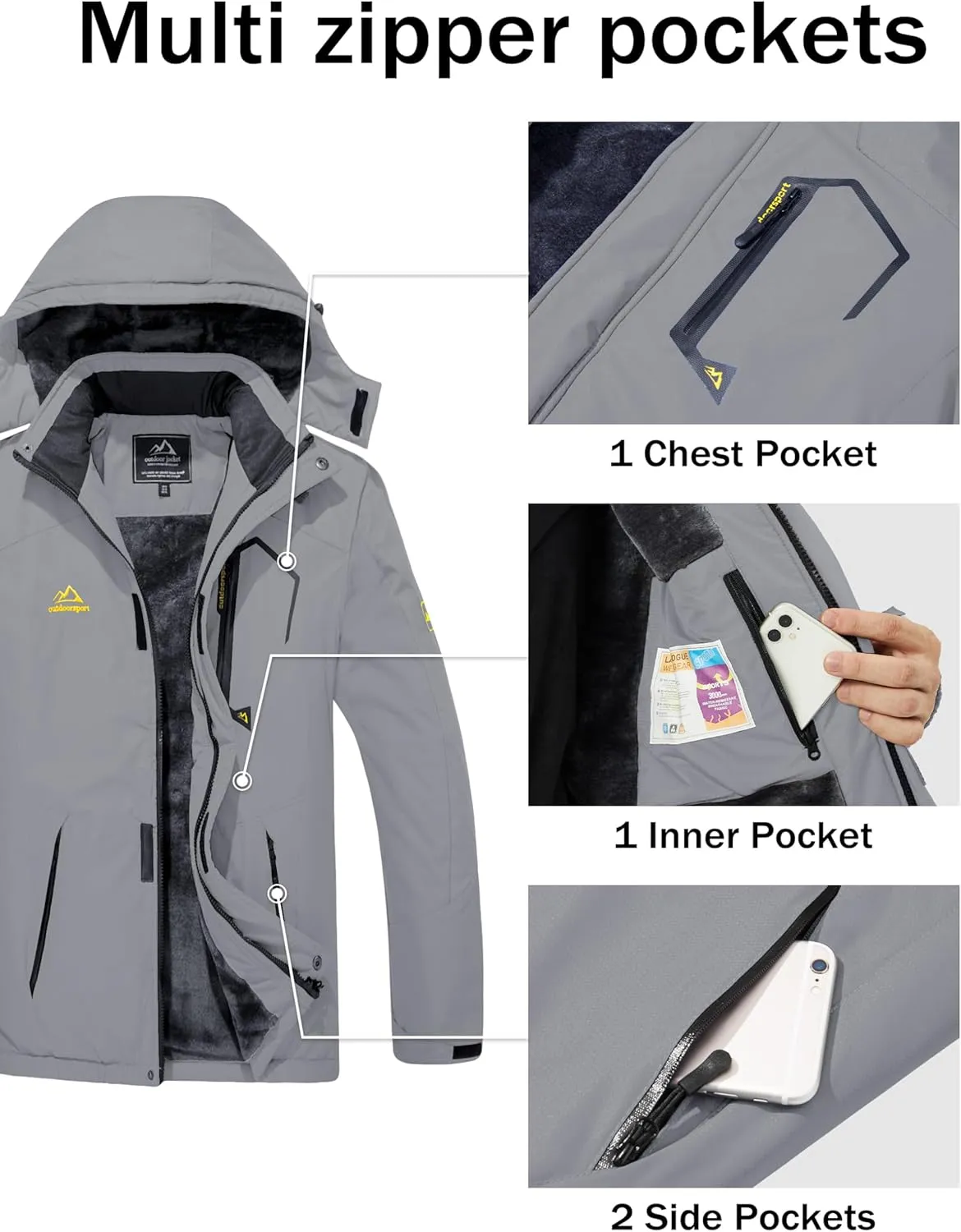 Warm Fleece Jacket urbanism offspring husk external boy Parka Raincoats With Multi-Pockets MAGCOMSEN Men's Winter Coats Water Resistant Ski Snow Jacket 