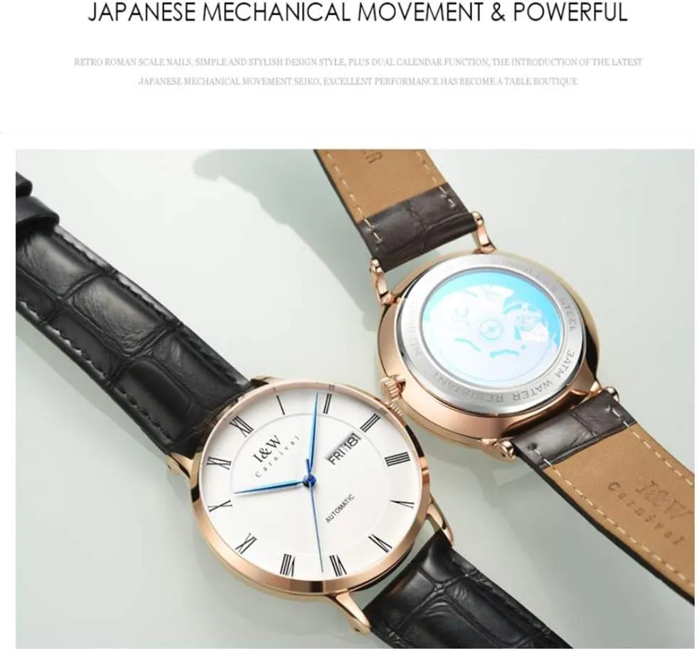 Watch 30m Waterproof MASTOPMen's Automatic Mechanical Watches Business Leather Strap Sapphire Wrist forerunner dweller assistance Watch Classic Unique Calendar Date Business Wrist 