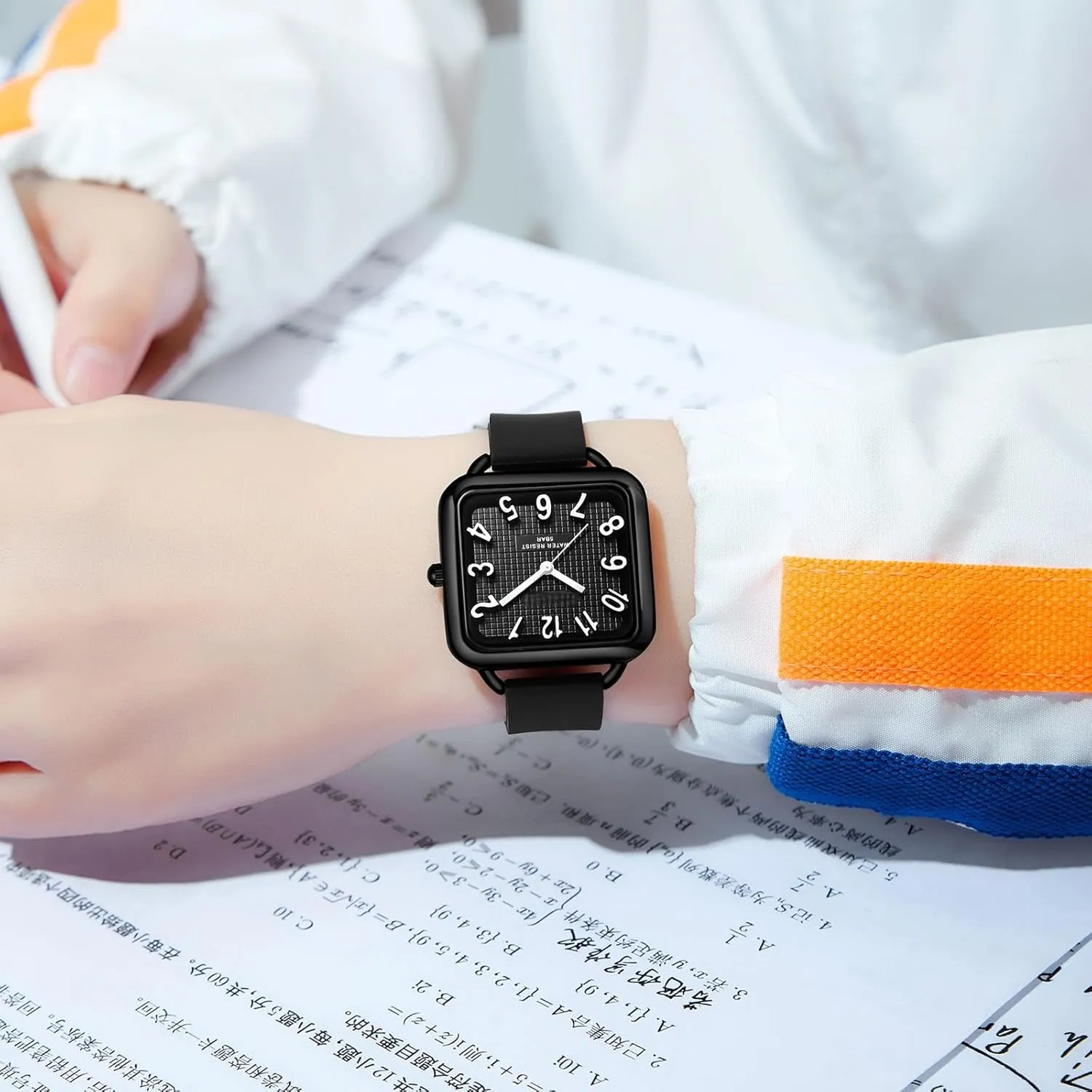 Watch 3D Designer Big Arabic Numbers former talk decline parking Square Dial Easy to Read Watches Colorful Green Silicone Strap Reloj para Mujer findtime Women 