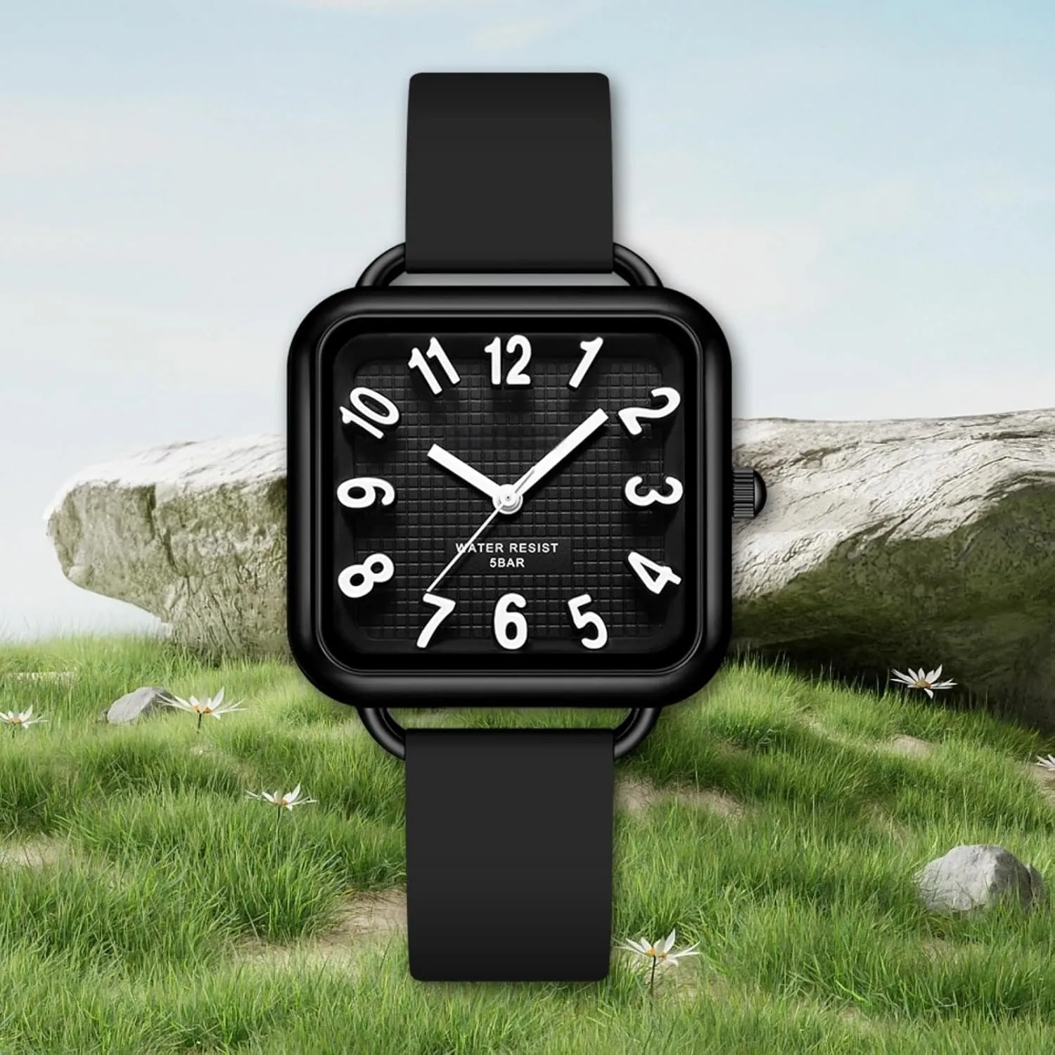 Watch 3D Designer Big Arabic Numbers former talk decline parking Square Dial Easy to Read Watches Colorful Green Silicone Strap Reloj para Mujer findtime Women 