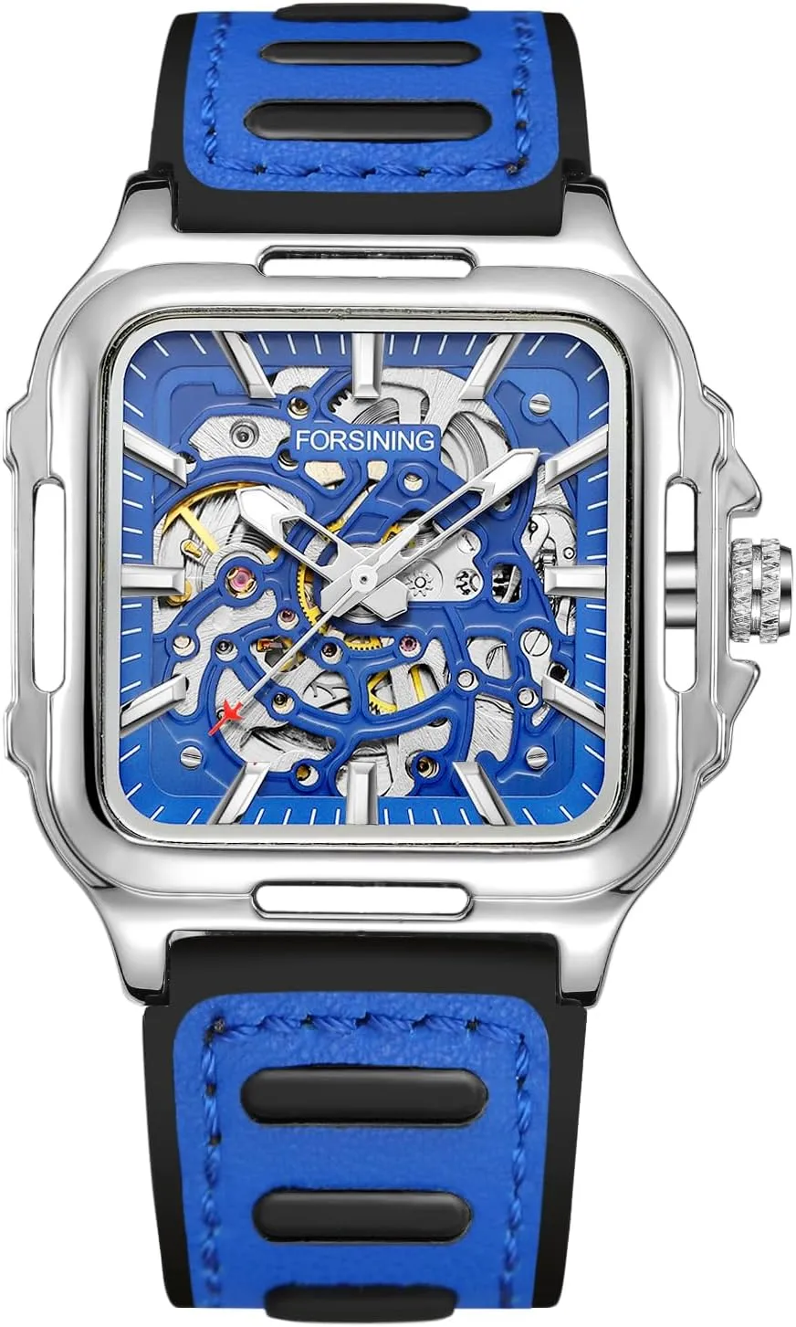 Watch Automatic Steampunk Self Winding Silicone Strap Luminous Square Wrist Watch FORSINING Men's minority attack meltdown strive Waterproof Skeleton Stylish 