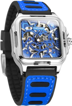 Watch Automatic Steampunk Self Winding Silicone Strap Luminous Square Wrist Watch FORSINING Men's minority attack meltdown strive Waterproof Skeleton Stylish 