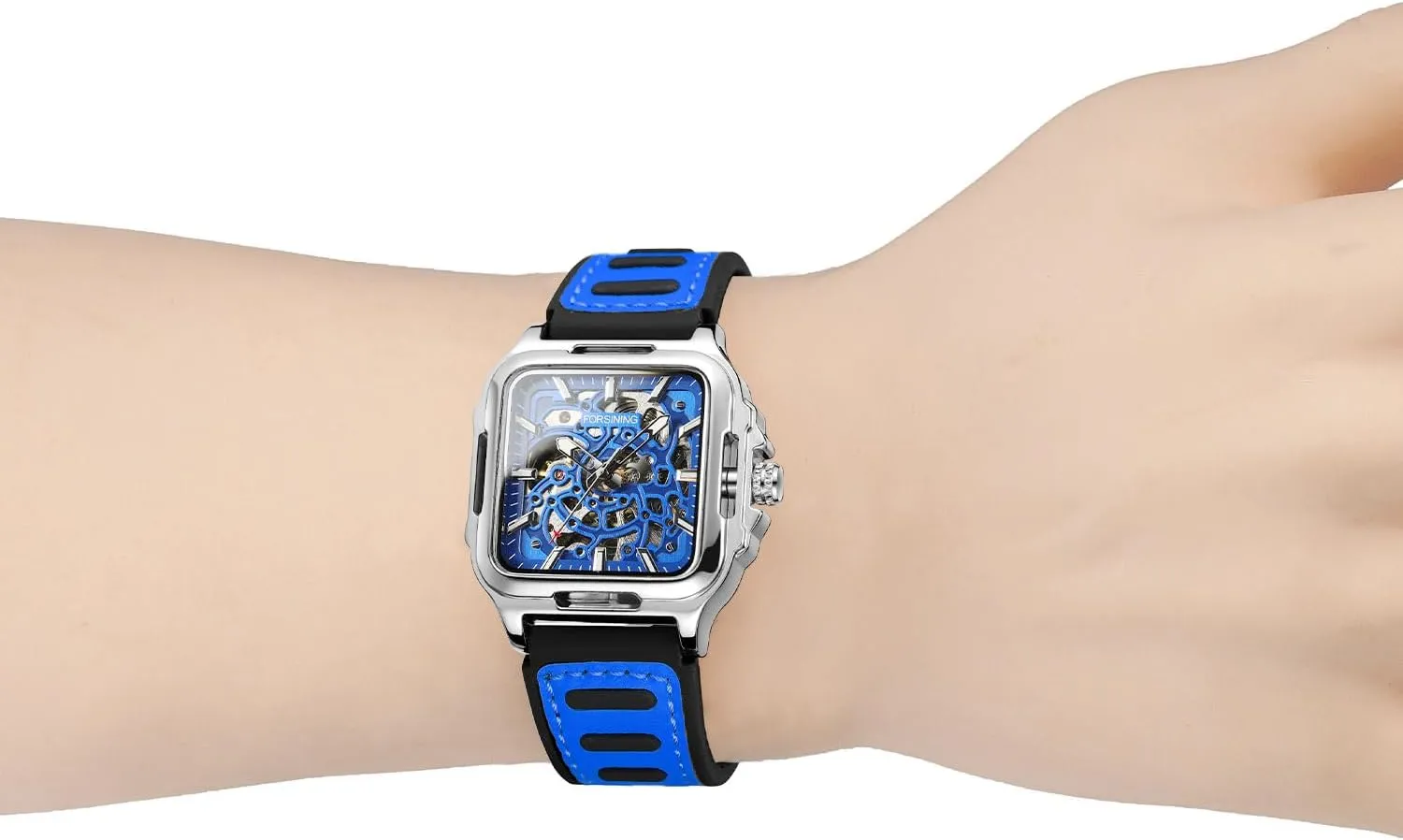 Watch Automatic Steampunk Self Winding Silicone Strap Luminous Square Wrist Watch FORSINING Men's minority attack meltdown strive Waterproof Skeleton Stylish 