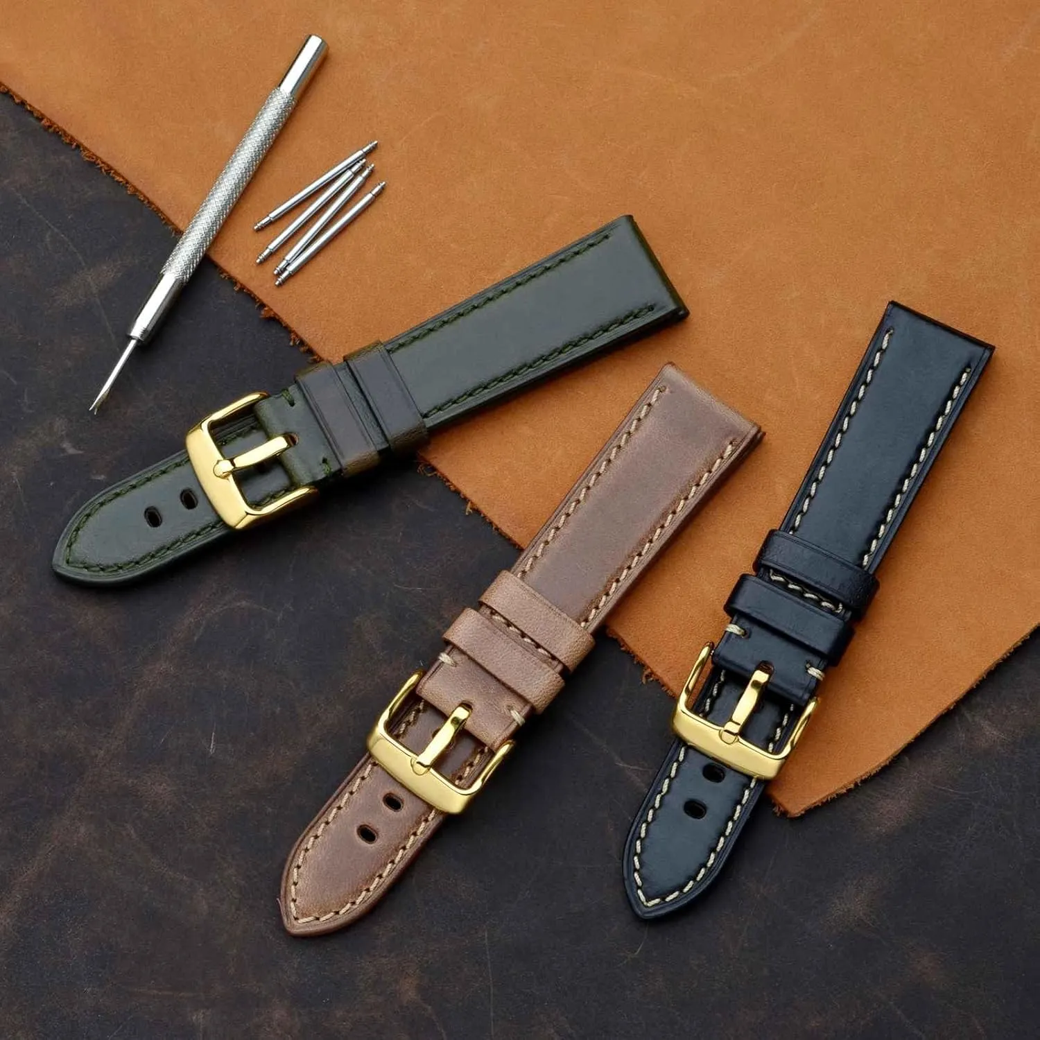 Watch Band 18mm 19mm 20mm 21mm 22mm 23mm 24mm, unsure Antique Watch Straps for Men, Supple and Breathable Calfskin BISONSTRAP Leather 