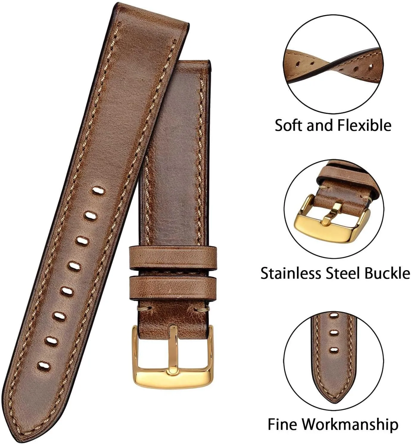 Watch Band 18mm 19mm 20mm 21mm 22mm 23mm 24mm, unsure Antique Watch Straps for Men, Supple and Breathable Calfskin BISONSTRAP Leather 