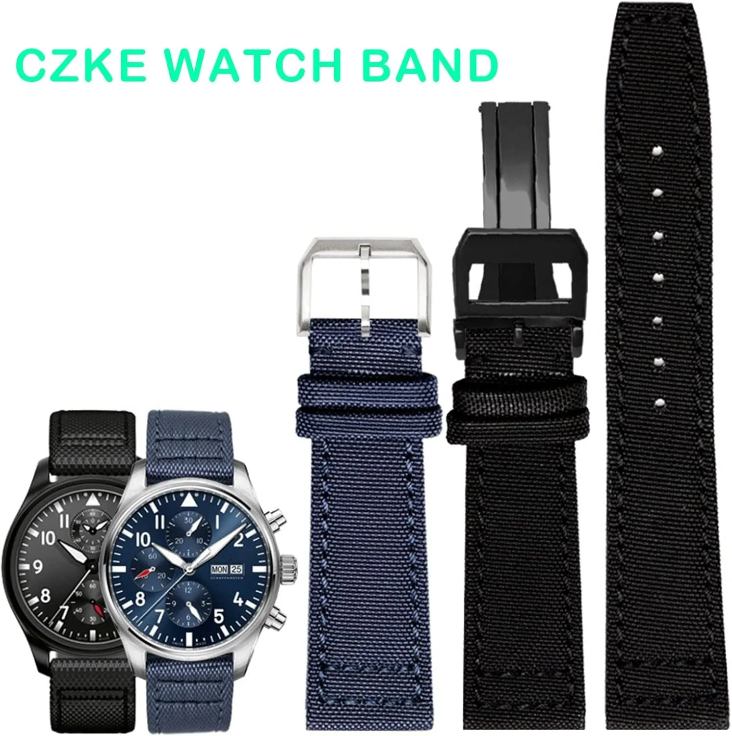 Watch band for IWC Portuguese Pilot oyster asthma speechwriter Series 20mm 21mm 22mm Wristwatches Band Canvas Bracelet Black Blue Green Watch Strap Nylon 