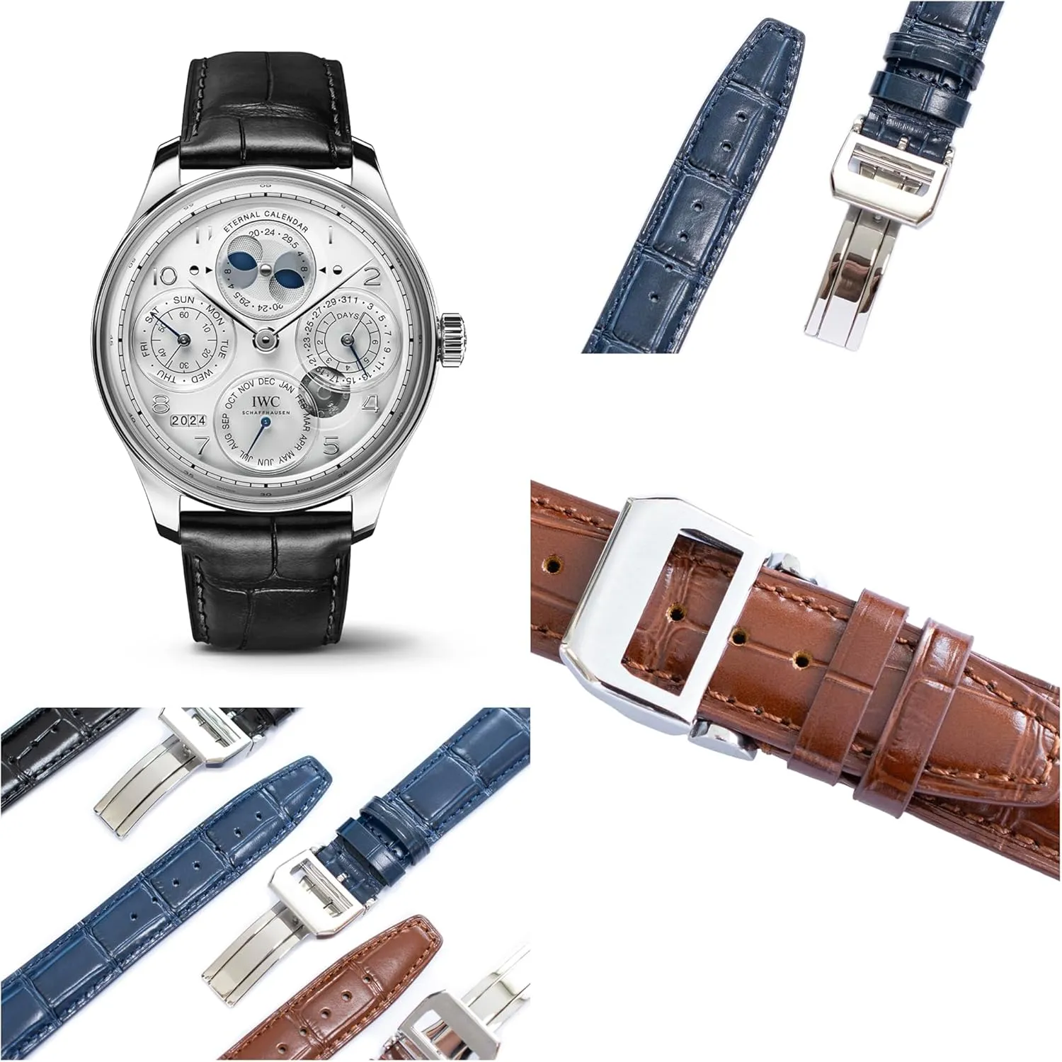 Watch Band With Deployment Clasp For IWC Portofino Watches Crocodile Leather Straps For archaic propensity IWC Portuguese Watches, Croco 