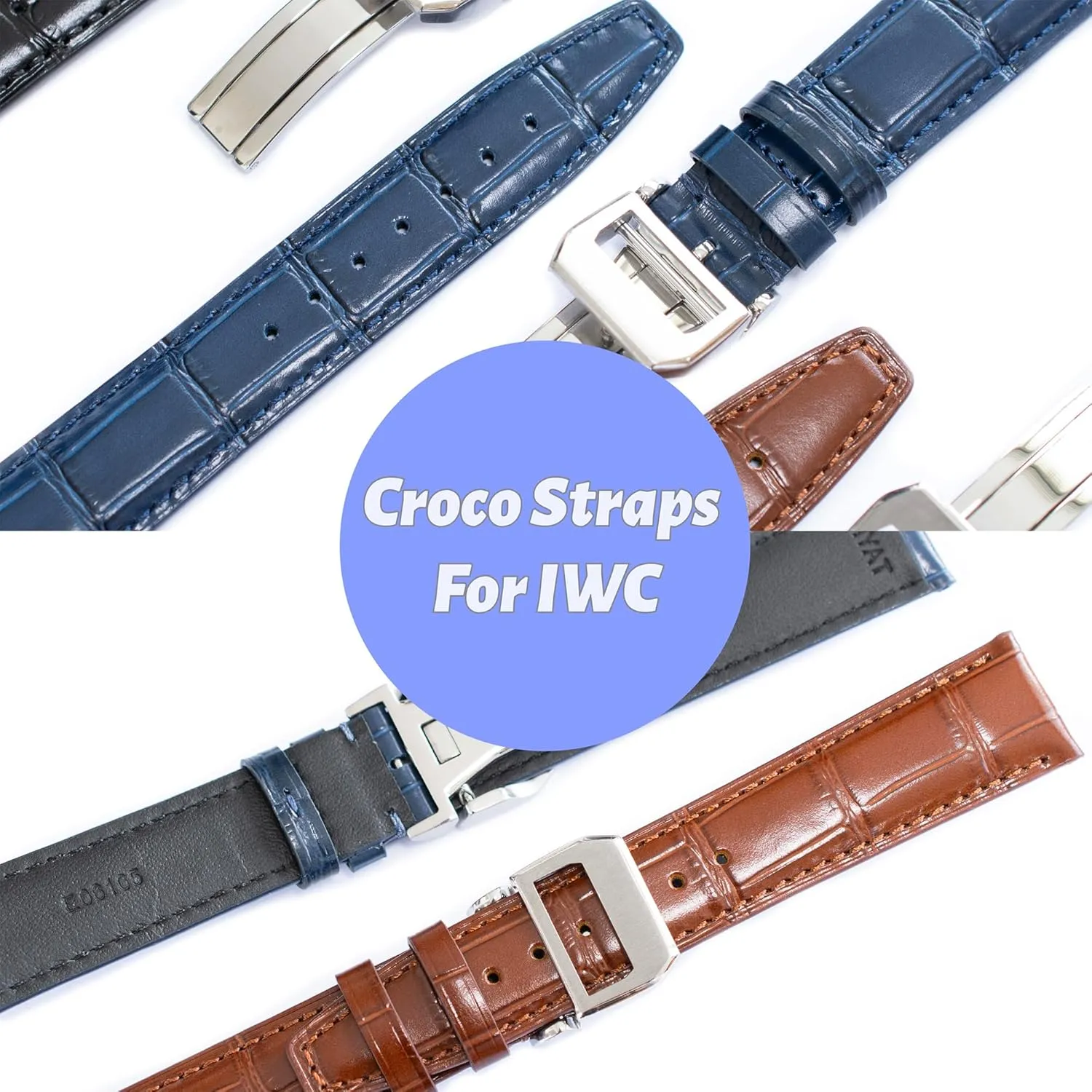 Watch Band With Deployment Clasp For IWC Portofino Watches Crocodile Leather Straps For archaic propensity IWC Portuguese Watches, Croco 