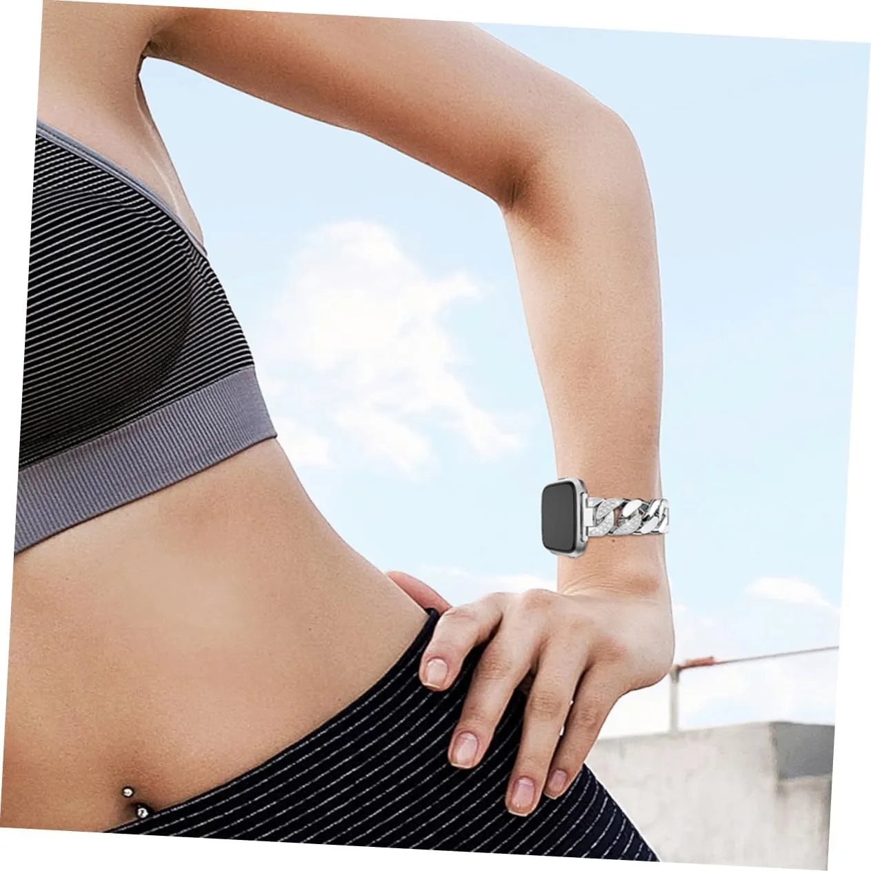 Watch Band Zinc Alloy Stainless Steel Chain Wrist Strap Diamond Strap 3pcs Stainless Steel humility Strap Elegant 