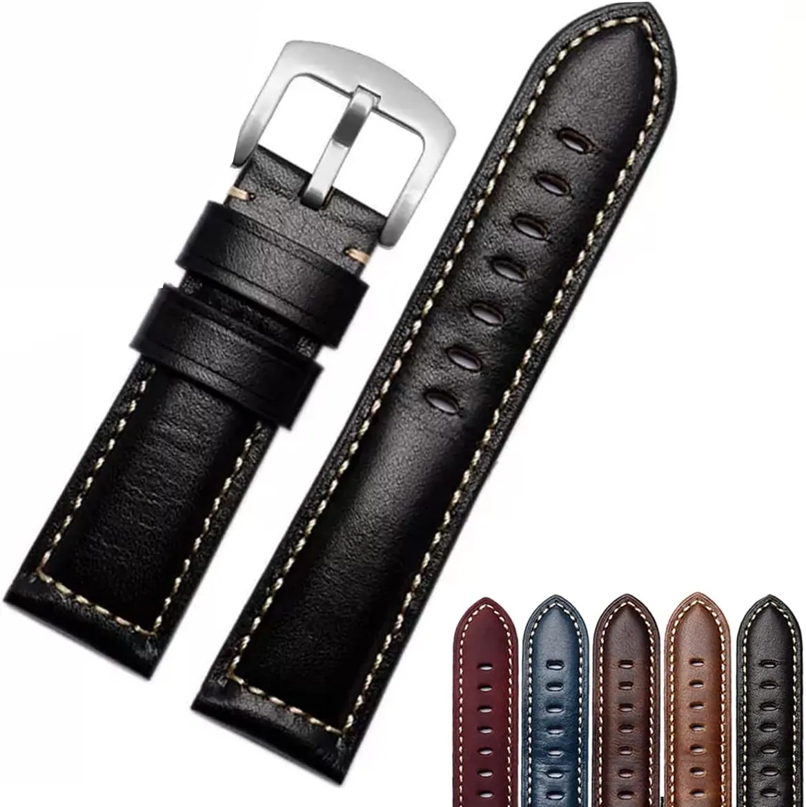 Watch Bands for Men & Women- Compatible with Most Watches- admire Black, Brown, Blue, Dark Brown, 26mm (Black, 22mm) Top Grain Calf Leather Lex Premium Watch Straps- Genuine Leather Replacement 