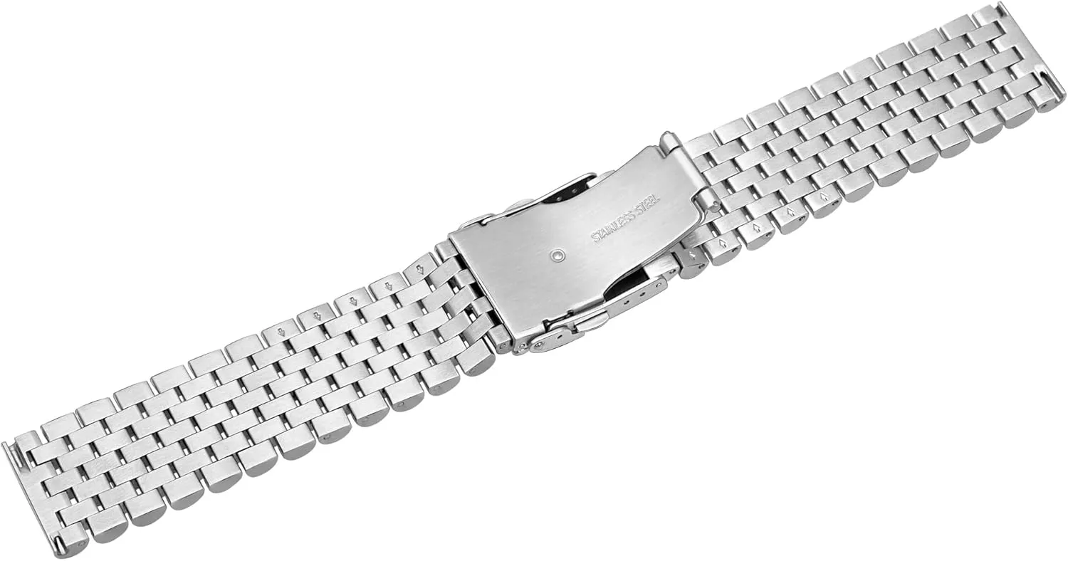 Watch Bands Strap Classic engraving statesman Replacement Bracelet with Double Locks Silver Polished Metal Watch Band for Men Women, 20mm 22mm Quick Release 3D 7 Beads Stainless Steel 