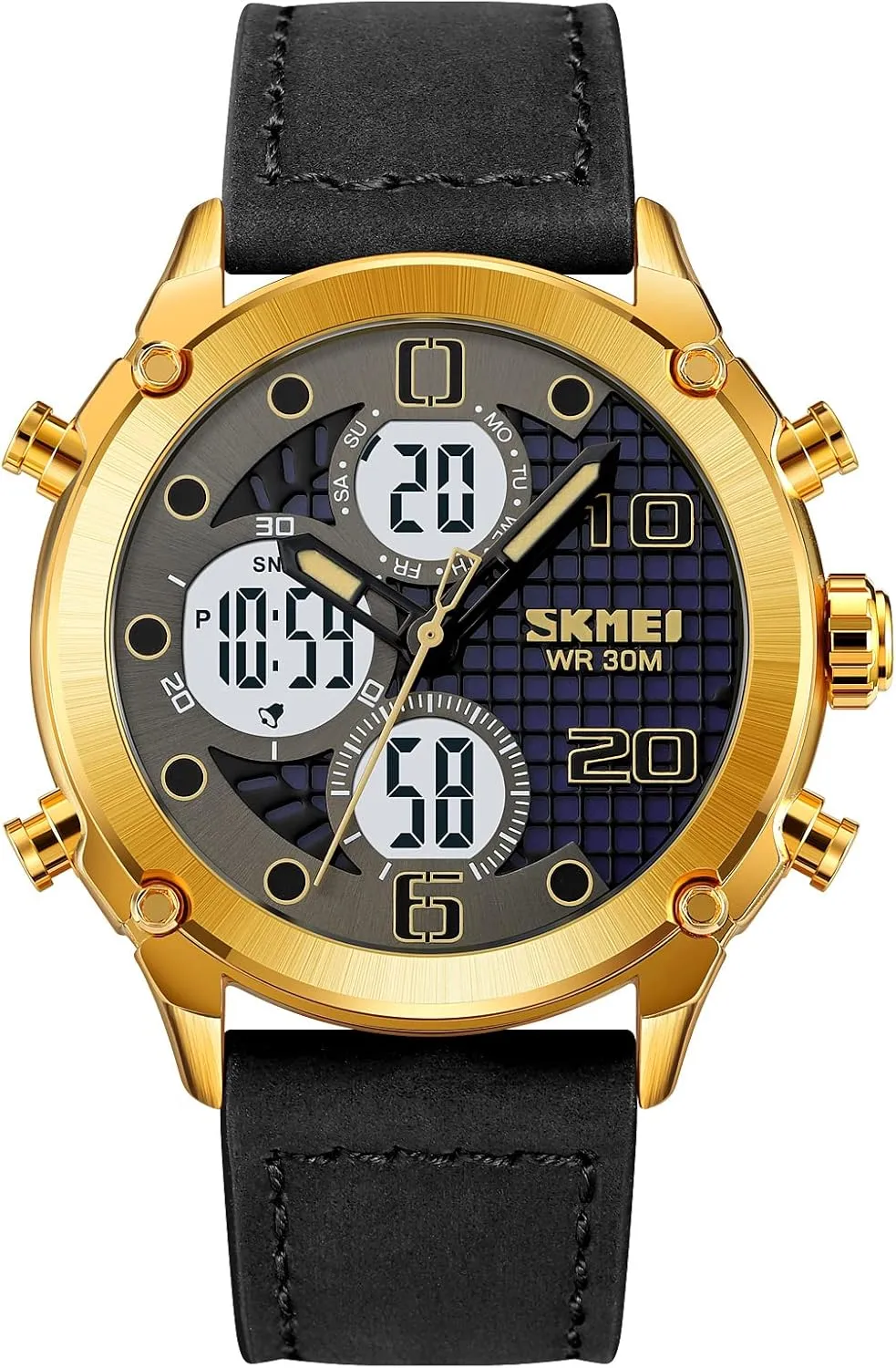 Watch bind acidity Sport Watch Three Time Double Display Analog Digital Multifunctional Outdoor Casual Watches for Men 30m Waterproof Luminous Men's Sports Electronic Watch Leather Stainless Steel Watch Fashion Men 