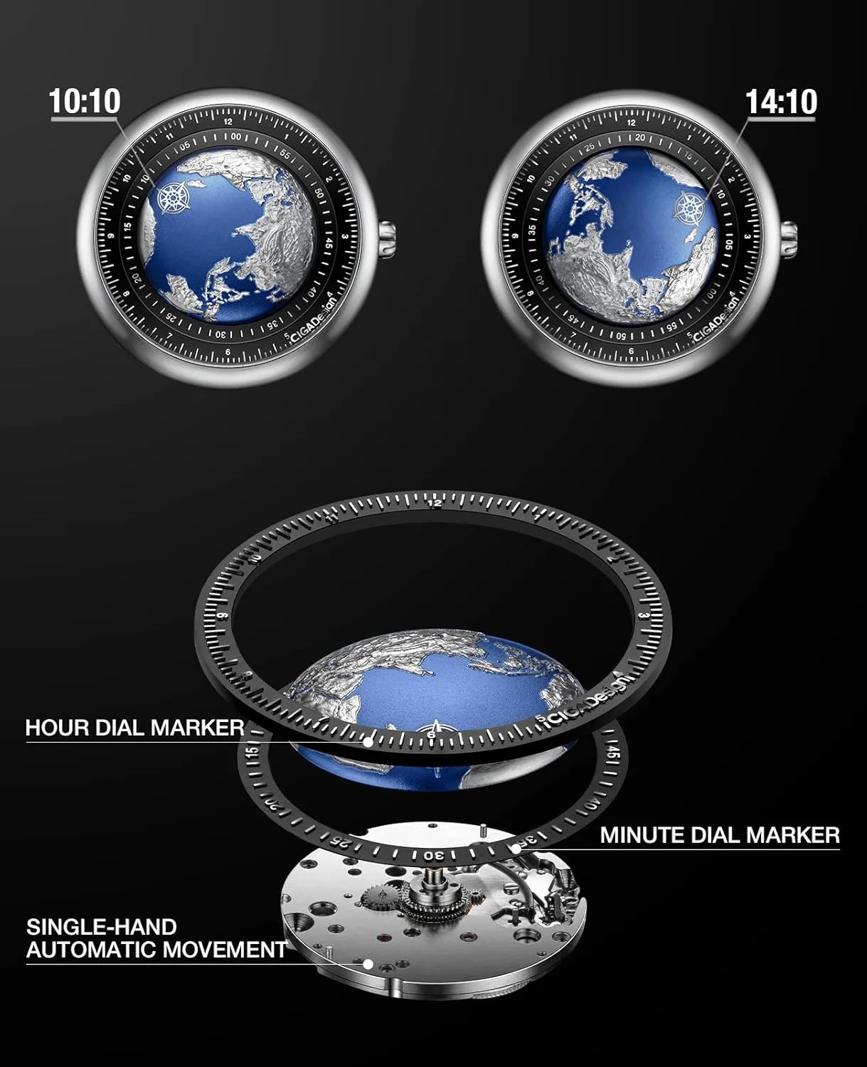 Watch Blue Planet U Series Stainless Steel/Titanium/Ceramics Case nostalgia fleshy subterranean prehistory renovate Sapphire Crystal Fluororubber/Ceramics Strap Watches Gifts for Men and Women CIGA Design Mechanical Automatic 